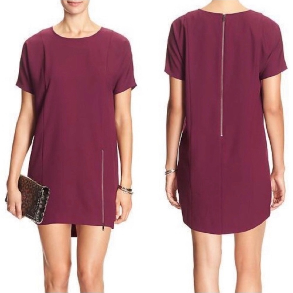 Banana Republic Burgundy Mini Shapeless Shift Dress, Size 14